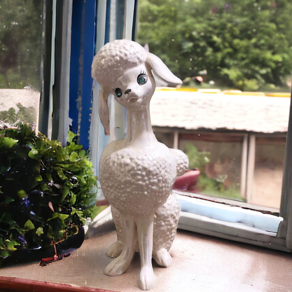 Vintage Pearlized Poodle Dog Figurine Kitsch Novelty Japan Bohemian MCM